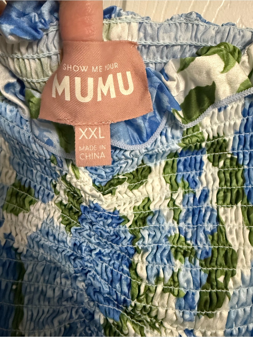 Show Me Your MuMu Blue and Green Floral Smocked Strapless Dress - Picture 2 of 3
